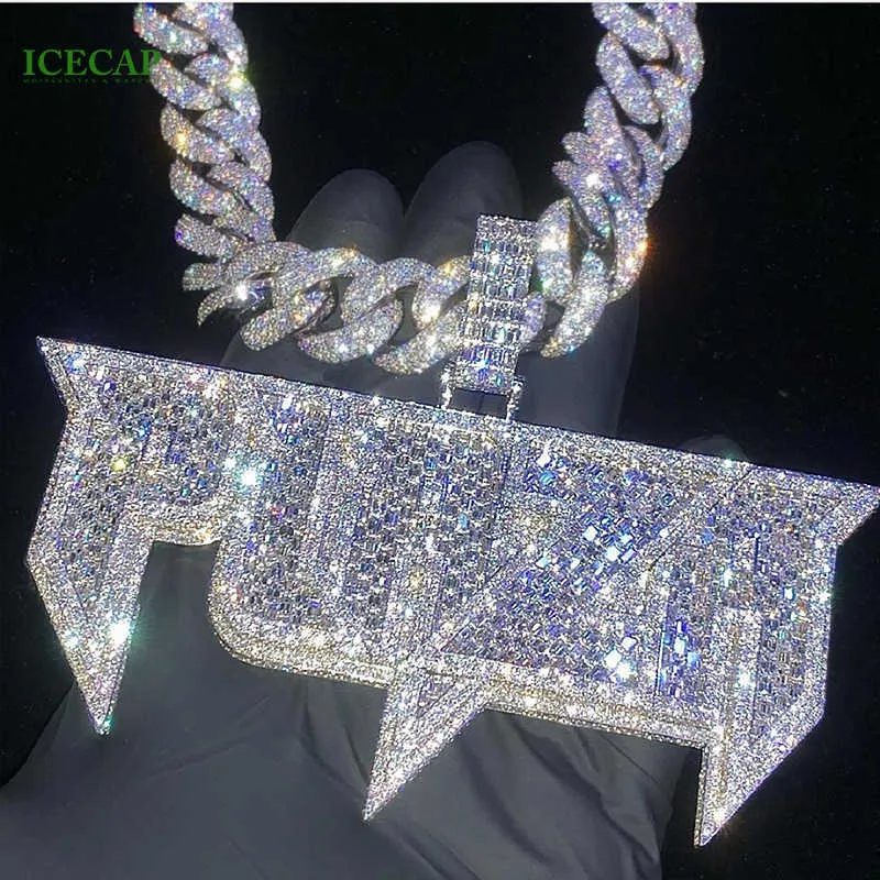 Collier Moisanite Chaîne Iced Out Bijoux Moisanite Lettres Diamants Pendant Pendant Pendant Hip Hop 925 Pendre personnalisé Silt