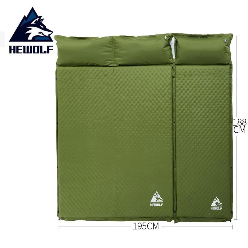 Mat HEWOLF 2+1 Gesplitst Outdoor Dikke 5 cm Automatische Opblaasbare Matras Kussen Pad Familie Tent Camping Matten Bed verwarming Toeristische