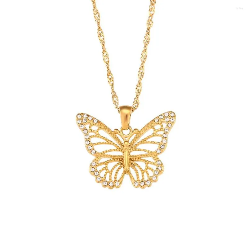 Pendanthalsband 316L Rostfritt stål Openwork Zircon Butterfly Necklace For Women Girl Trend Clavicle Chain Jewelry Gift