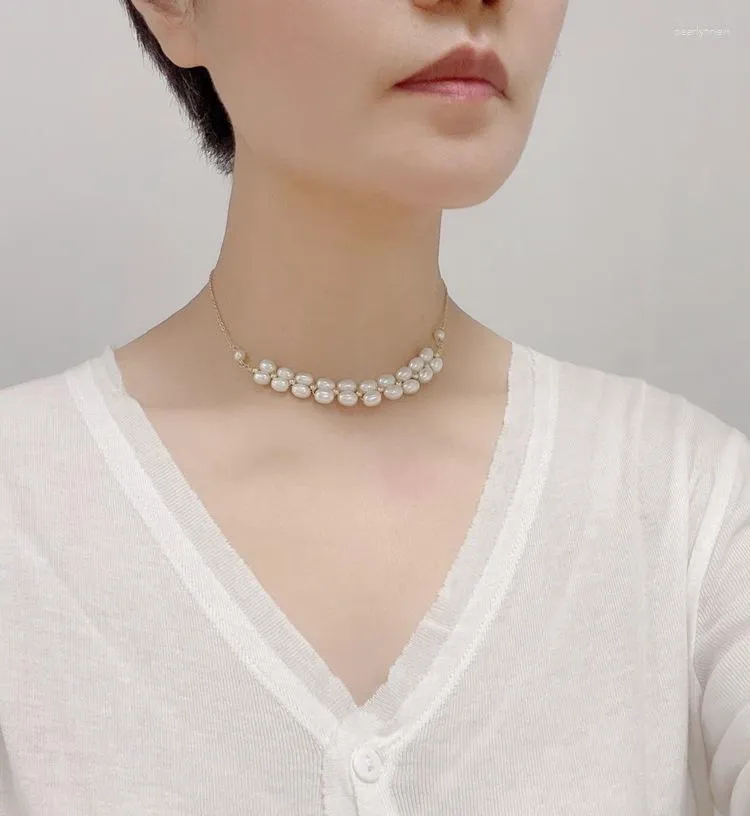 Chains Post Thyroid Scar Blocking Pearl Smile Collarbone Necklace With 14k Gold Plating For Women Gentle And Versatile