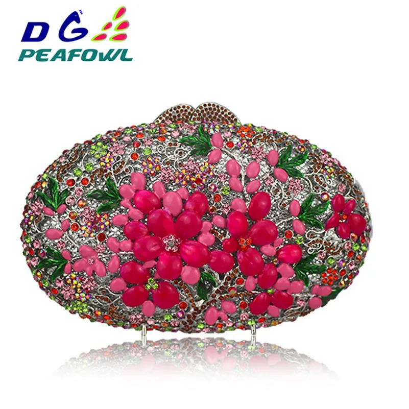 Sacchetti donne alla moda diamante cristallo fiore da sera borse da festa circolare diamanta borse trasversali per borse da giorno della clutch