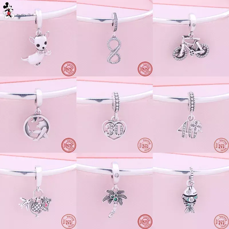 925 Silver Fit Pandora Charm 925 Bracelet Avion Vélo Cocotier 30 40e Anniversaire Dangle charmsPour pandora charm 925 perles en argent breloques