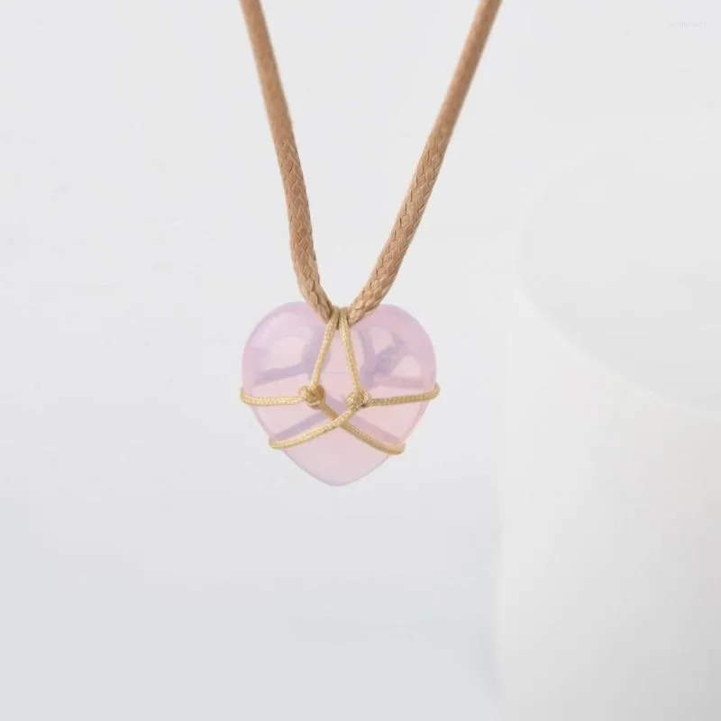 Подвесные ожерелья 2023 Модное ожерелье в замок для женщин для женщин розовая Quartz Opal Love Восковая веревка Кокер вечеринка ювелирные аксессуары подарки