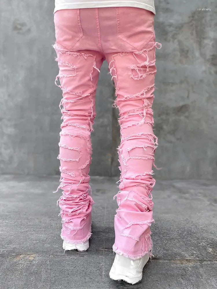Jeans da uomo, pantaloni lunghi aderenti con toppe individuali, primavera e autunno, per uomo_voghion.com