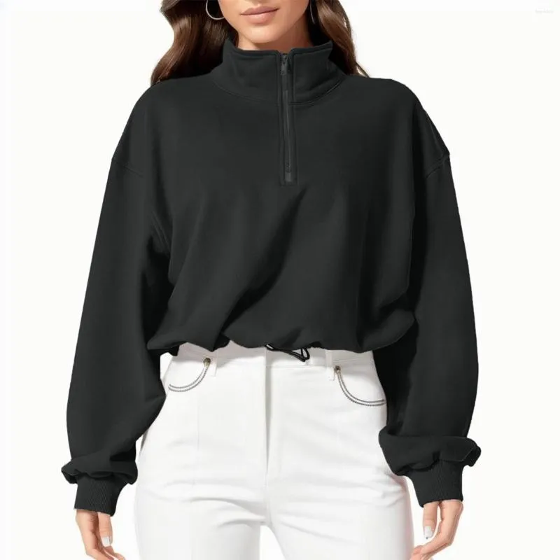 Half Zip Sweatshirt Women Solid Casual Crop Pullover Tops Womens