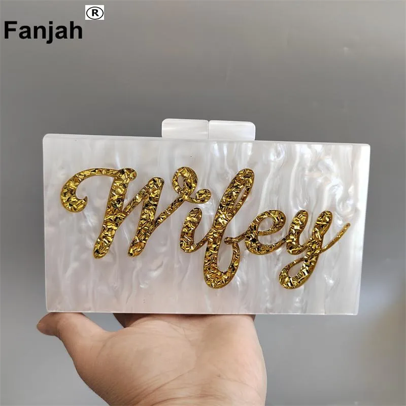 Torby imienia list żona Sier Gold Glitter Acryl Portfel Marka plaża Lady Evening Party Wedding torebki