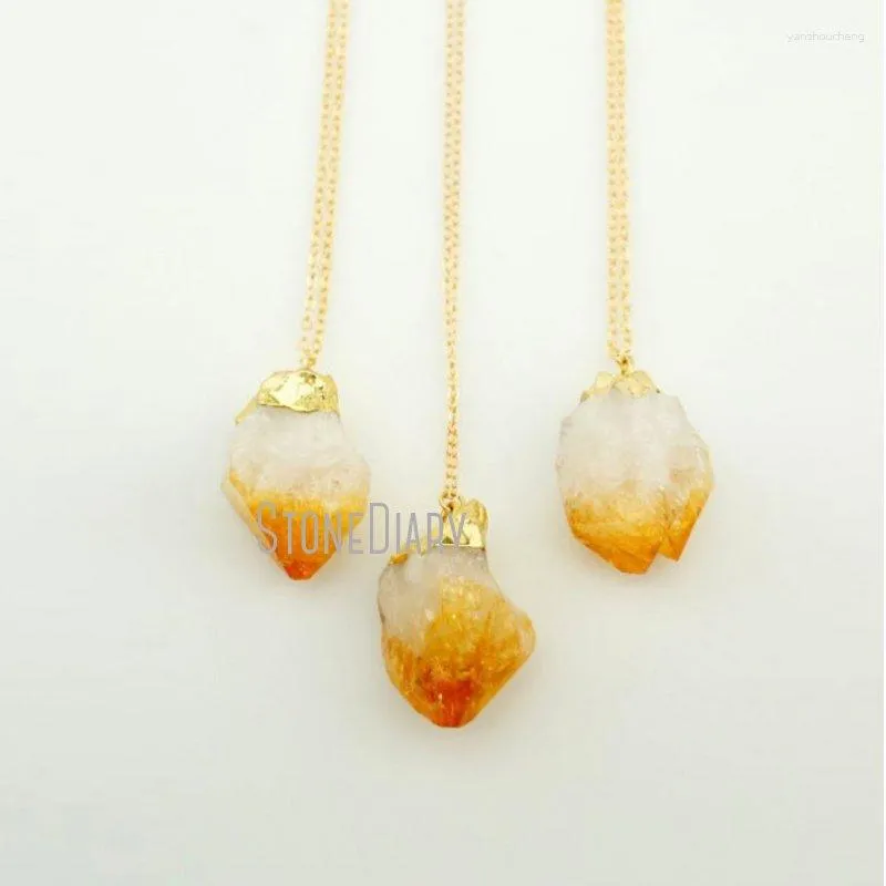 Pendant Necklaces NM24633 Yellow Healing Crystal Raw Citrine Point Necklace November Birthstone 24K Gold Color