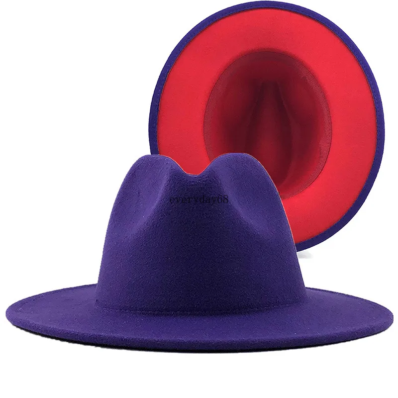 Wide Brim Purple pink Bottom Patchwork Church Derby Top Hat Panama Felt Fedoras Hat for Women Men artificial wool Jazz Cap 2023