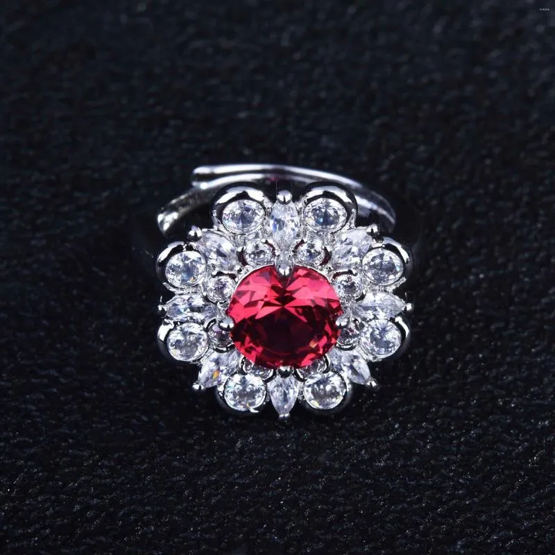 Cluster Rings Luxurious Large Color Jewellery Wholesale Distribution Imitation Natural Non-fired Ruby Plated 18K White Gold Open Ring