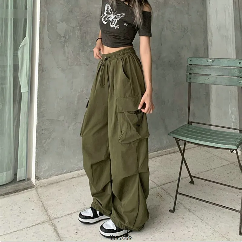 Pantaloni da donna Capris Y2K Donne Cargo Streetwear Lega a larga gamba casual harajuku Vintage Solido pantaloni dritti dritti signore oversize pantaloni 230821