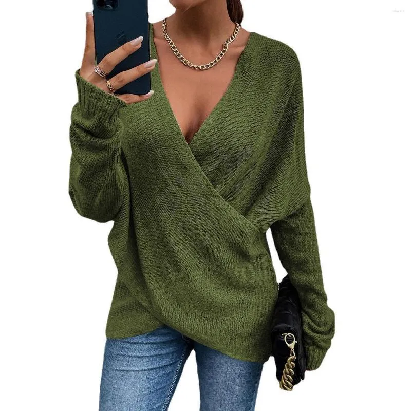 Maglioni femminili 2023 primavera e crossover autunno sciolto esterno indossa una chitta a v -sexy a forma di moda verde a maglia casual