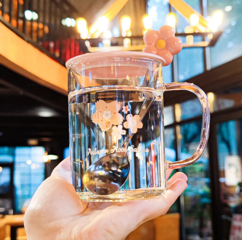 5oz Cherry Blossom Glass Coffee Mug with Tray and Lid, Supports Custom Logo  from Dhgate Mugs - price 4.04