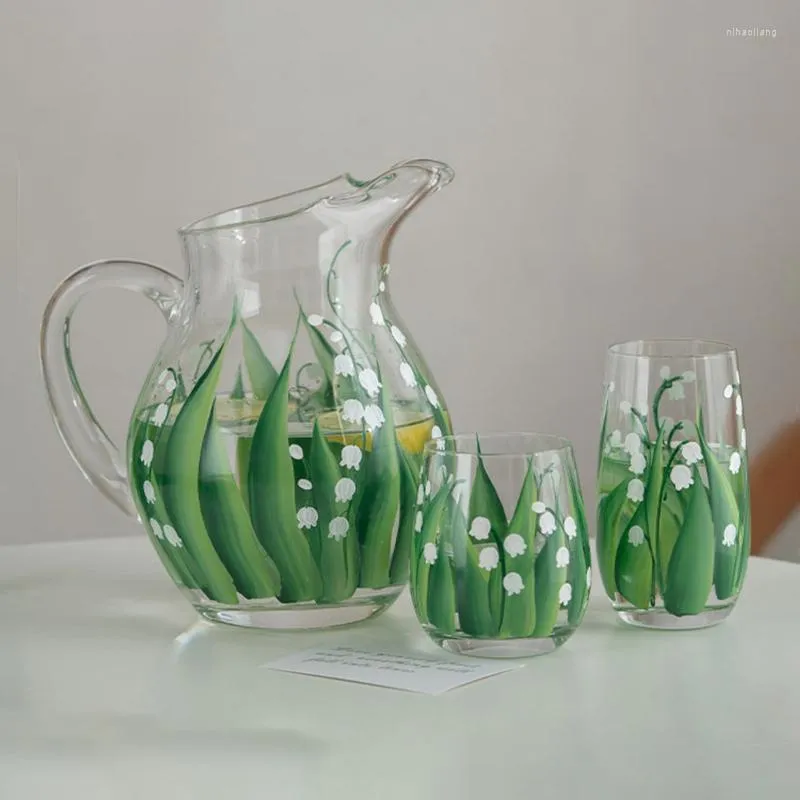 Copos de vinho copo criativo xícara de copo resistente ao calor Chaleira fresca em casa Coffeetable vaso decorativo tigela de fruta tigela de impressão verde Ornamento