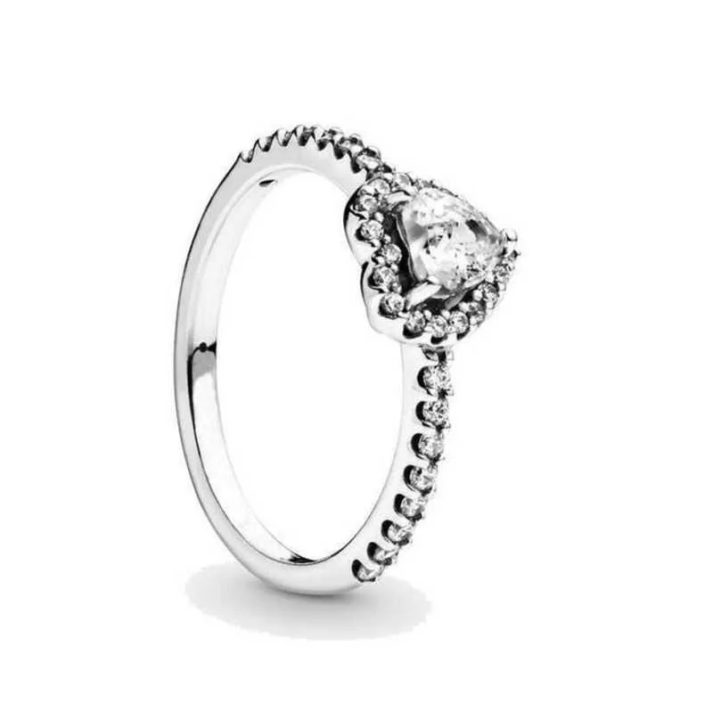 نساء جديدات حلقة CZ Heart Diamond Rings Women Gwhelry for Pandora 925 Sterling Silver Wedding Ring مع مربع أصلي