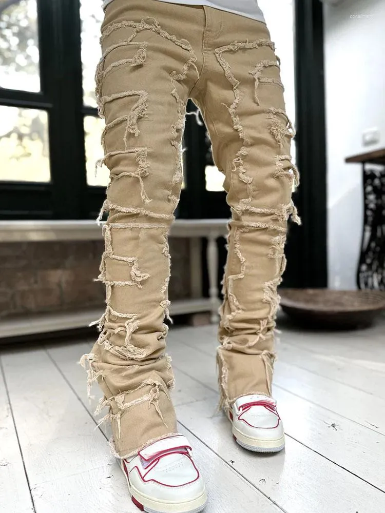 Jeans da uomo, pantaloni lunghi aderenti con toppe individuali, primavera e autunno, per uomo_voghion.com