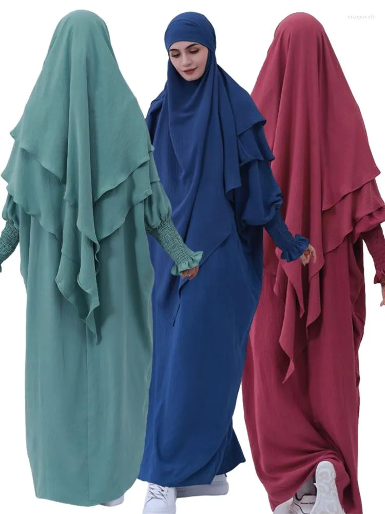 Elegant Muslim Women's Prayer Outfit - Long Khimar Abaya Dress Set ...