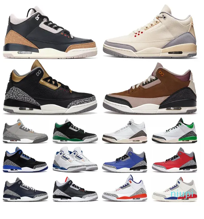 Autêntico 3 3s Mid Low Man Woman Basketball Sports Sneakers Treinadores marrom -cimento preto Curry de café de café dourado