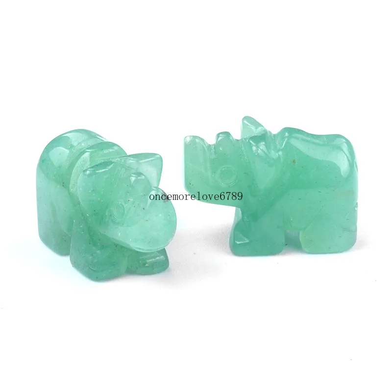 Natural Stone Carving 1 inch Lovely rhinoceros Crafts Ornaments Agate Rose Quartz Healing Crystal Animal Plant Tank Decoration Fengshui