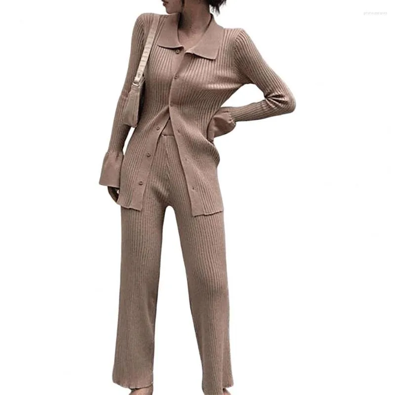 Zweiteilige Hosen für Frauen 2 PCs/Set Frauen Pullover Mantel Set Feste Farbe Slim Fit Langarm