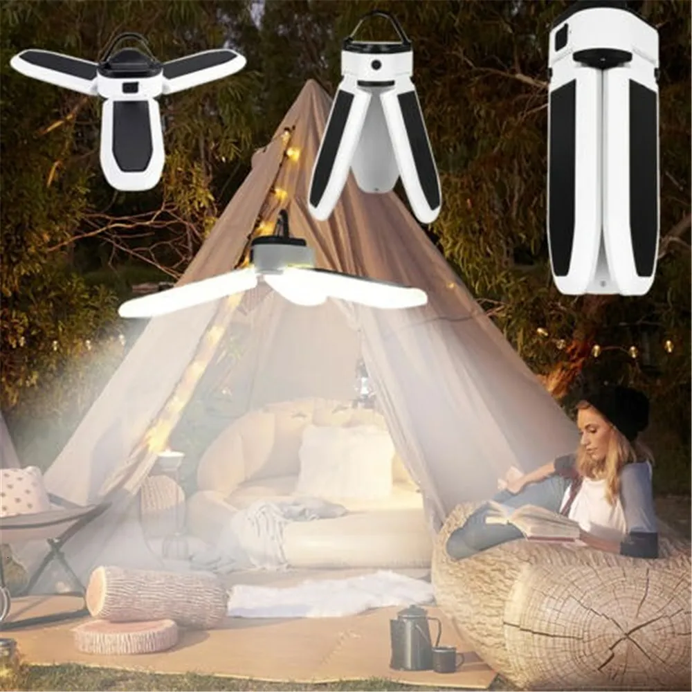 Lanternes portatives style trèfle pliable portable 60 LED lanterne solaire rechargeable USB lampes de camping pour randonnée pêche et urgence en plein air 230820