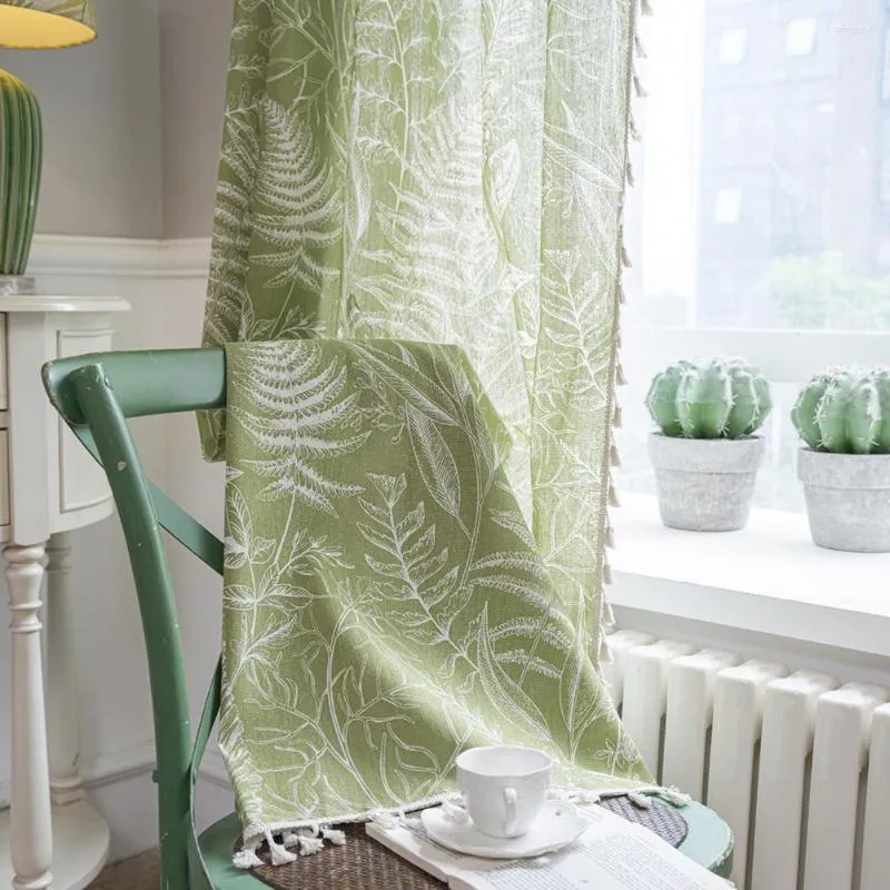 Gardin mjuk struktur gardiner bleknar resistent bladmönster snyggt lätt att underhålla för hem sovrum lätt matsal