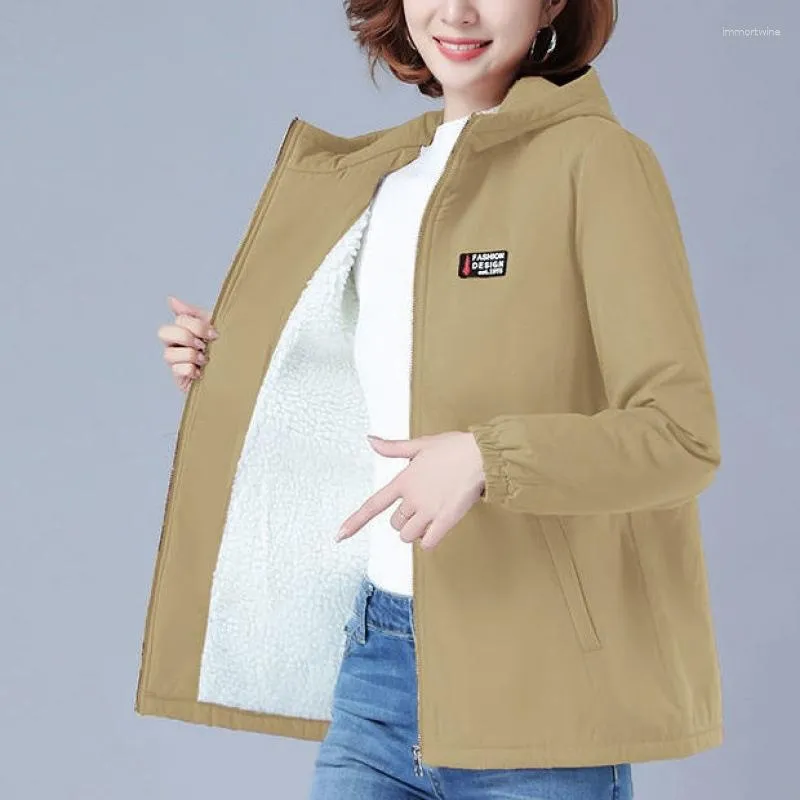 Winter Fleece Trench Coat Womens Velvet Thicken Jacket For Middle