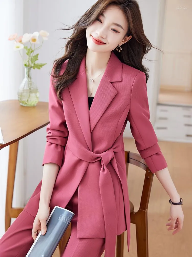 Womens Red Suit Skirt Set: Pink, Gray, And Black Business Work Wear With  Long Sleeve Blazer And Pants Set From Paomiao, $53.69