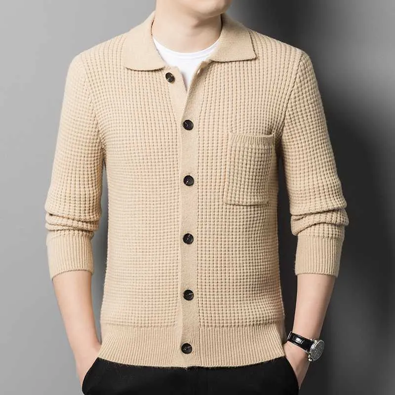 Korean Style Mens Lapel Knit Sweater Trendy Mens Wool Cardigan Sweaters ...