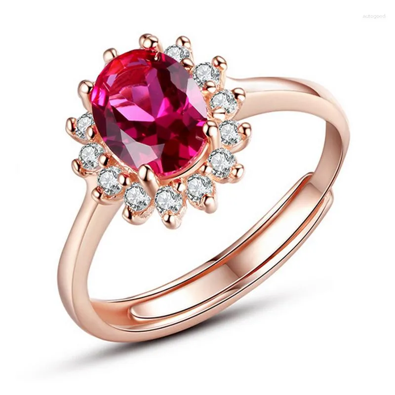 Clusterringe Vintage Rose Gold Rotkristall offener Ring Elegante Persönlichkeit weiblich Romantiker, um Freunden Geburtstagsgeschenke zu schicken