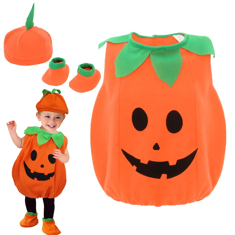 Girl's Dresses Kids Children Halloween Pumpkin Costume with Hat Cosplay for Baby Girl Boy Stage Party Clothing 230821