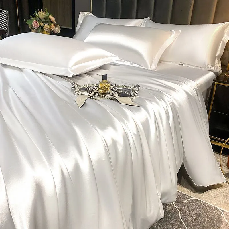 Luxury Nordic Mulberry Silk Satin Sheet Set With Duvet Cover, Bed Sheet,  Pillowcase Single/Double For Couples, 1/2 Size Bedsheet 230818 From Diao10,  $34.28