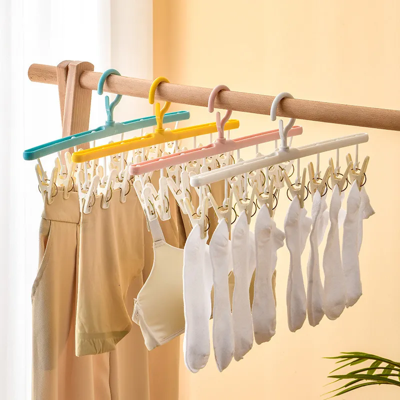 Hangers Racks 8Pegs Plastic Clothes Drying Hanger Windproof Clothing Rack 8 Clips Sock Laundry Airer Underwear Socks Holder 230818