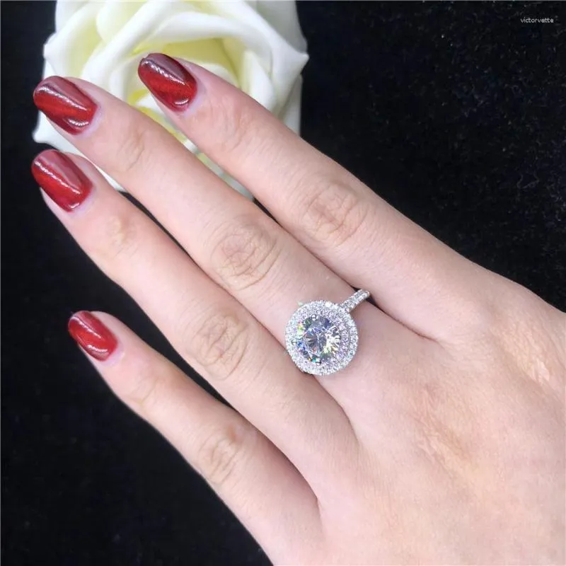 Clusterringe zertifiziert 2CT Moissanite für Frauen Solid 14k Weißgold Ring Ausgezeichnet 8mm Edelstein D Farb VVS1 Luxusgeschenkschwestern