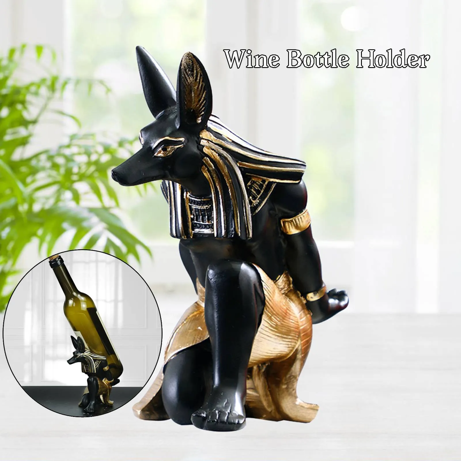 Nieuwheid items Anubis standbeeld wijnfleshouder rek wijnplank / rek / staande champagne wijnrek thuisbar decoratie display ambachten 230818