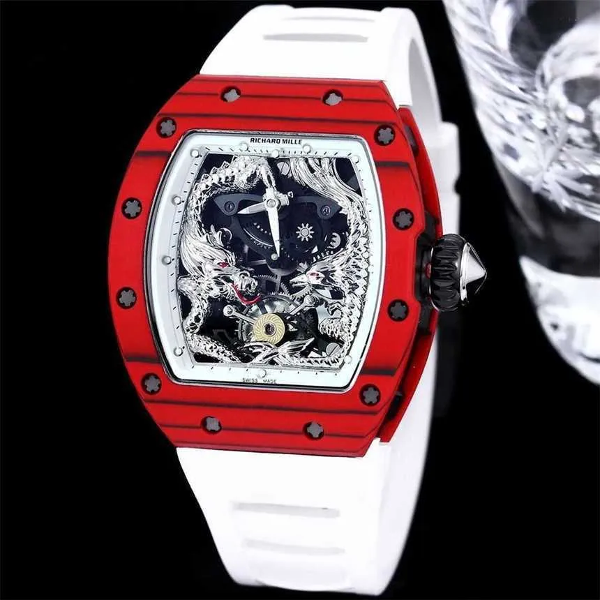 Rm57 SUPERCLONE Tourbillon attivo Jackie Chan Orologio meccanico da uomo di lusso Business Leisure rm57-01 Completamente automatico Drago rosso in ceramica e fenice 8 6FVV H77F N1U7