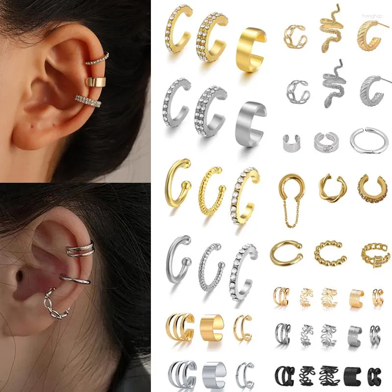 Backs oorbellen 3 stks/set gouden zilveren kleur dubbele laag clip voor vrouwen mannen creatief c ear manchet niet-piercing trend sieraden cadeau