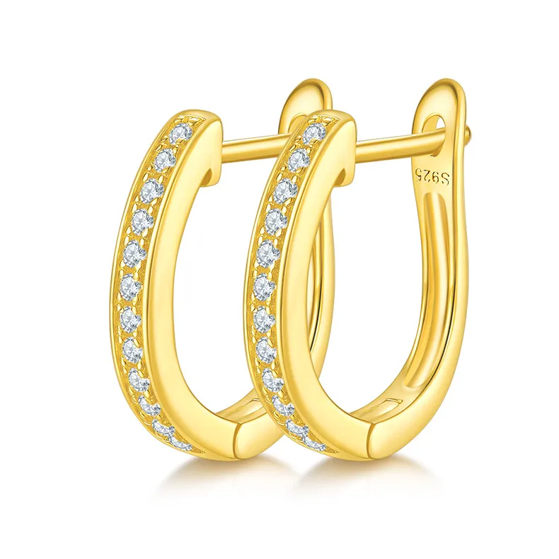 Iced Out Women Moissanite Earrings 18k Yellow White Gold Plated Full Moissanite VVS Diamond Hoop Earrings