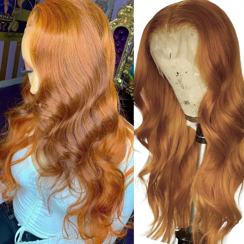 13x4 Ginger Blonde Lace voorkant menselijk haarpruiken voor vrouwen bruine lichaamsgolf kanten voor pruik voor pruiken voor geplukte Peruaanse mensen kanten pruiken