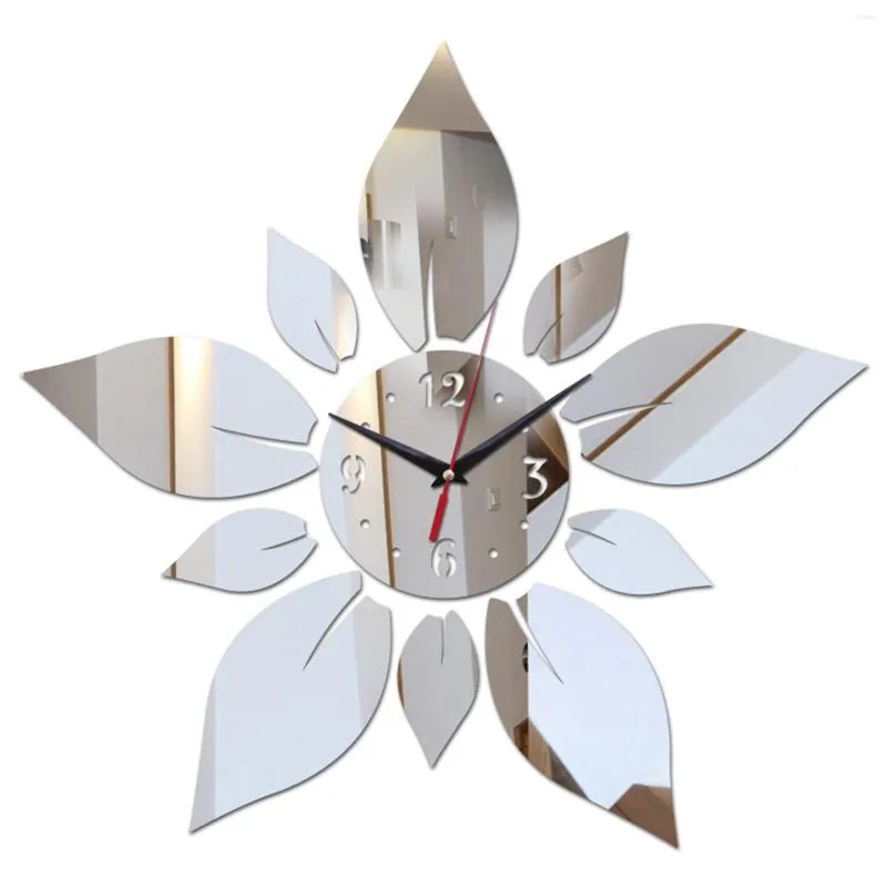 Wall Clocks Mirror Acrylic Material Single Face Stickers Modern Style Quartz Home Decor Watches Silver