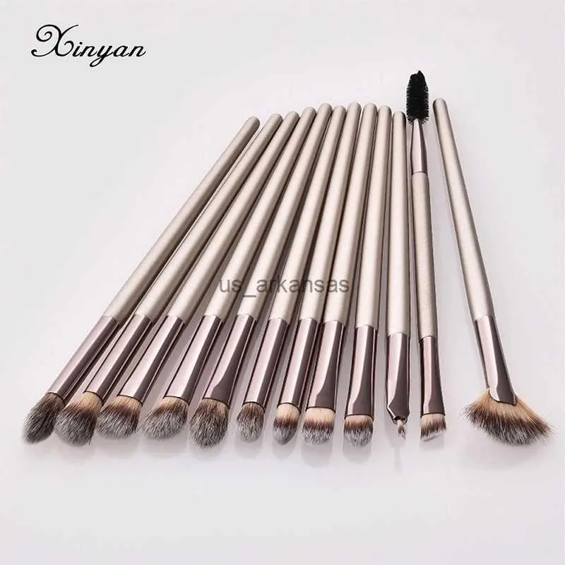 Makeup Brushes XINYAN Champagne Makeup Brushes Set Eyebrow Foundation Blending Eyeliner Eyelash Eye Oem Marbling Cosmetic Brush Set Beauty Tool HKD230821