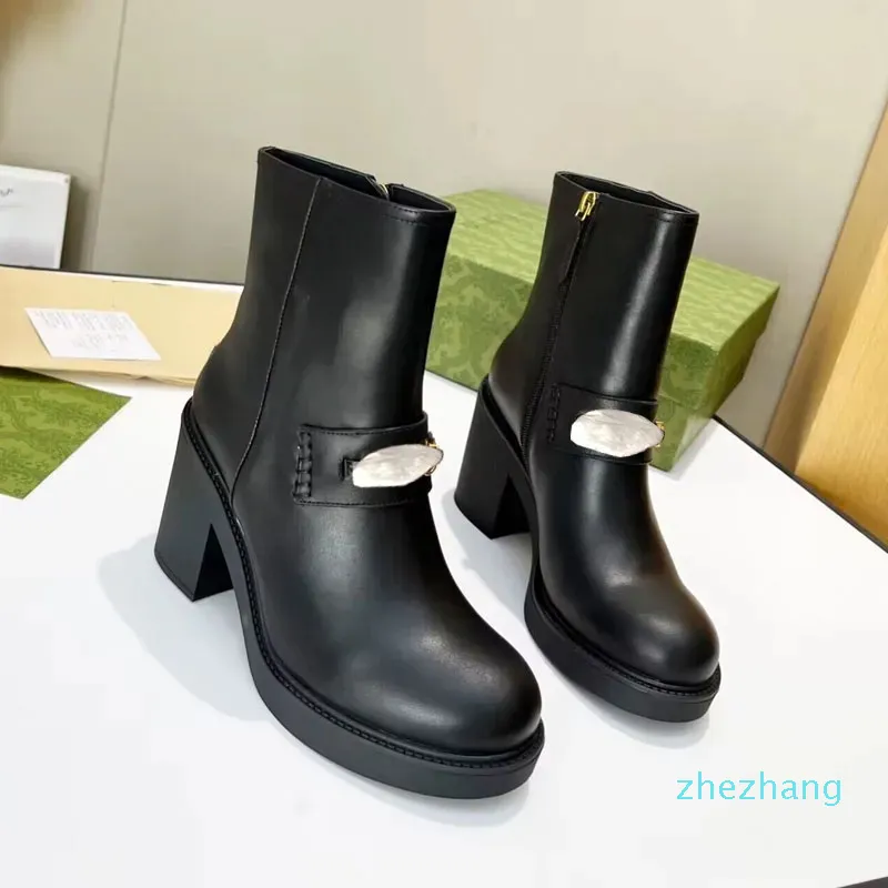 2023-Spring and Autumn Women Fashion Short Boots Fashion Designer Thick Heel Belt Ankle Boot Black Beautiful Work Martin