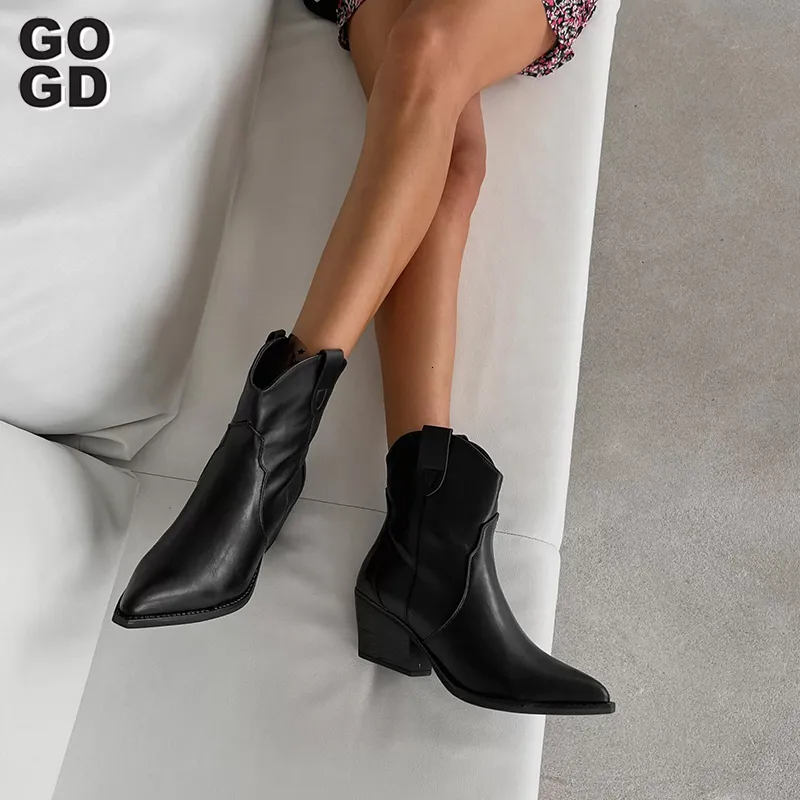 Boots Gogd Autumn Winter Casual Western Cowboy Ankle Boots Women Snake Cowgirl Booties Short Cossacks Botas High Heels Shoes 230818