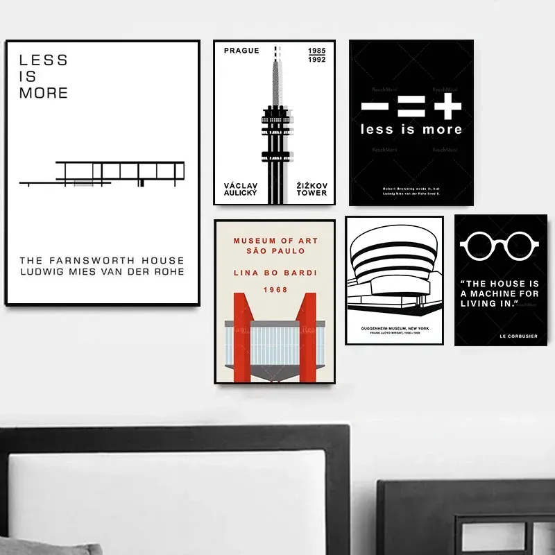 Architektoniczne plakaty Bauhaus minimalistyczne linia płótna malarstwo Farnsworth House Berlin wydruki ścienne Art Home Home Dekar sypialnia bez ramki WO6