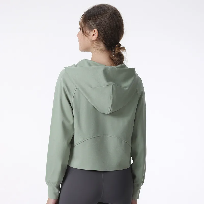 Yoga veste lu course fitness manteau trous pour les pouces sport séchage rapide respirant élasticité lâche vêtements de sport femmes surdimensionné pleine fermeture éclair à capuche extérieur hauts vert