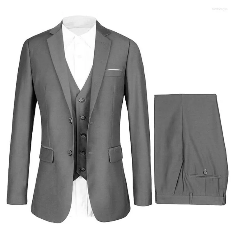 Costumes pour hommes gris costume d'affaires 3 pièces marié Tuxedos revers cranté Groomsman sur mesure homme vêtements à simple boutonnage