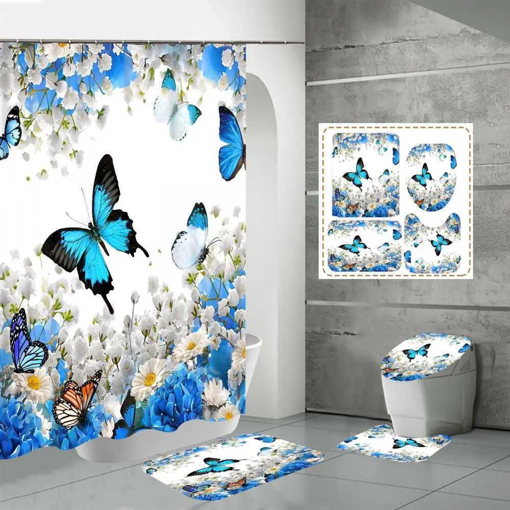 Juego De Cortinas De Ducha Con Alfombras De Baño De Mariposas: Cortina De  Poliéster Impermeable, Juego De Alfombras De Baño Antideslizantes Para Baño  De 13,99 € | DHgate, image size:1000x1000