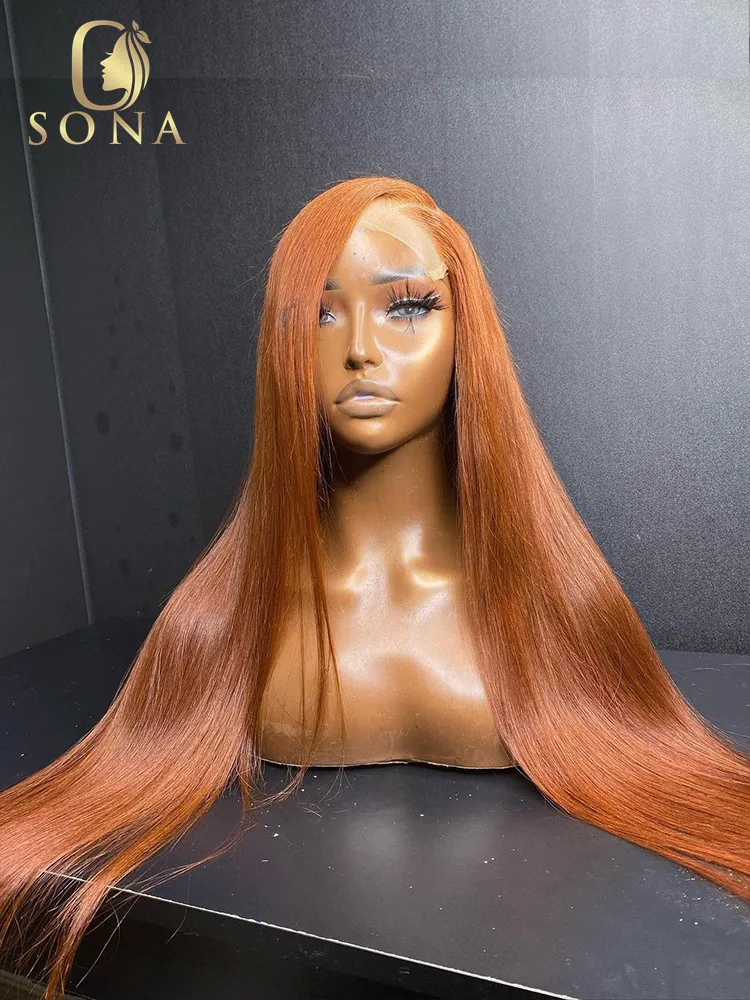 220% Density 13x6 Transparent Lace Front Wig - Body Wave/Straight Human Hair in Orange Ginger Copper Brown