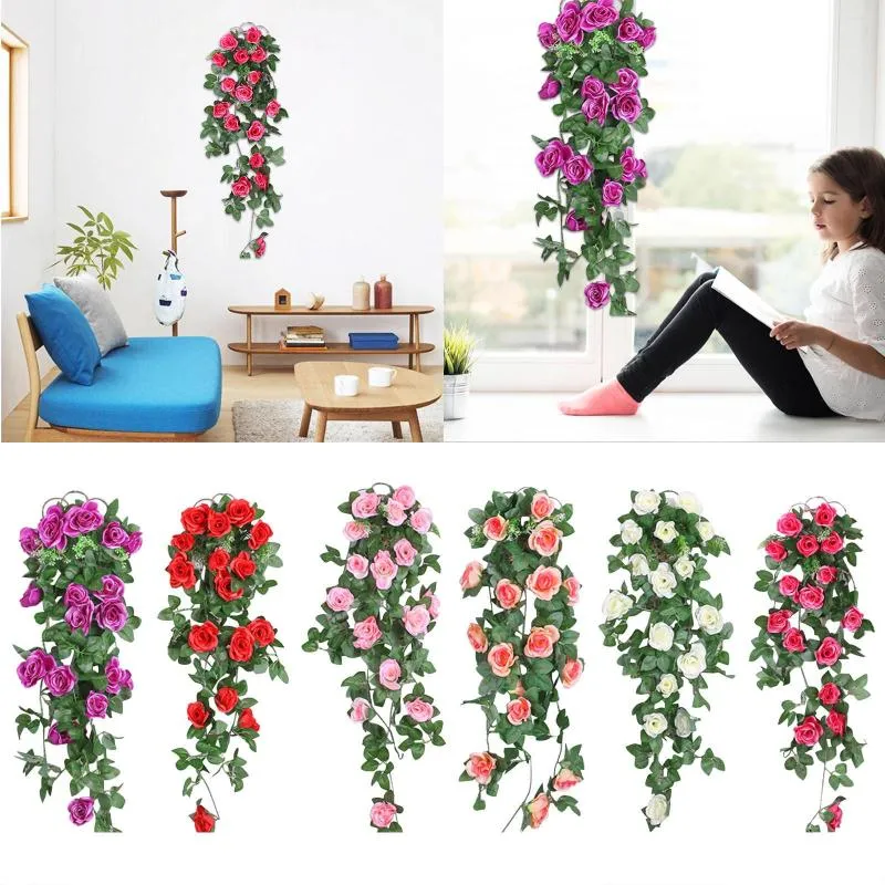 Simulazione di fiori decorativi muro appeso Falso fiore Vine soggiorno Decorazione verde Sfalto per interni piccoli girasoli artificiali