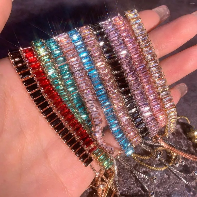 Pulseiras de link coloridas cheias de pulseiras de tênis de strass para mulheres meninas de aço inoxidável de zircão brilhante verão jóias boho 2023