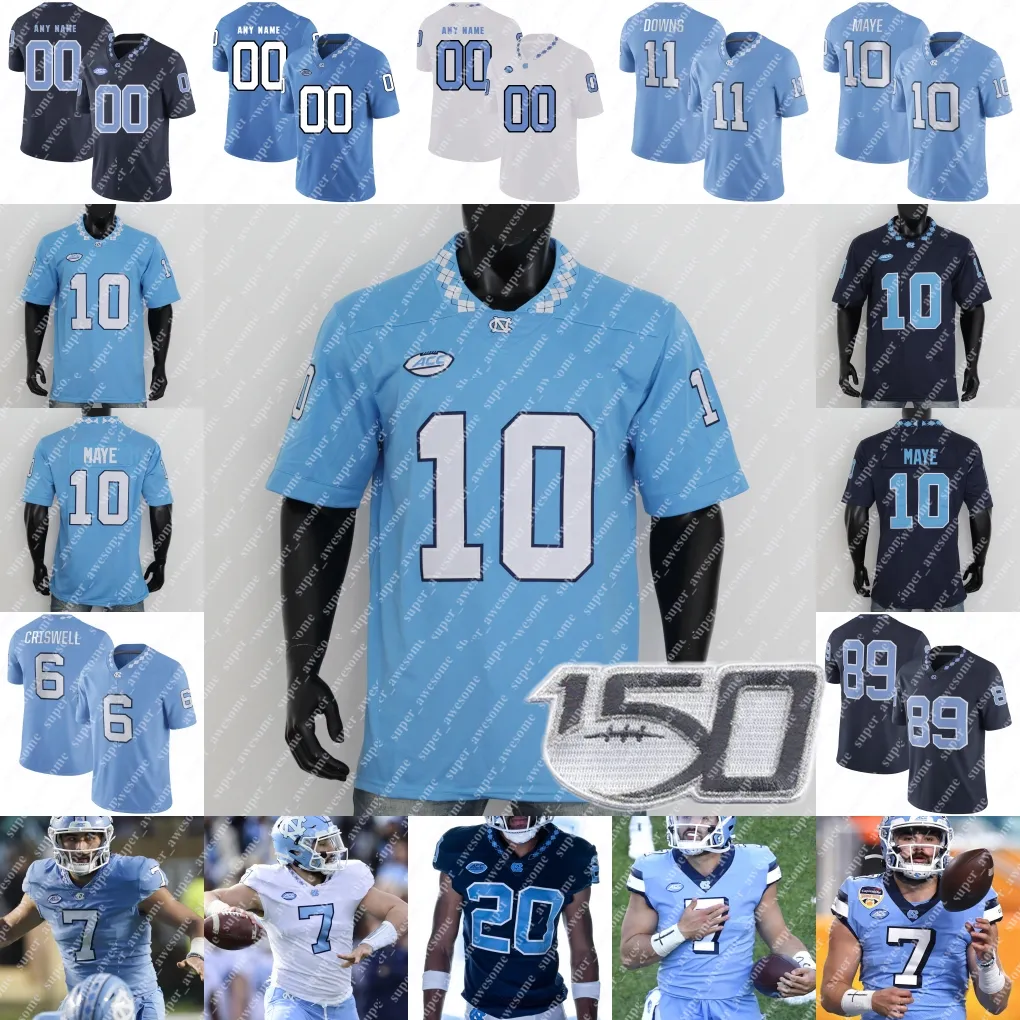 UNC Football Jersey 10 Drake Maye Sam Howell Devontez Walker J.J. Jones Cedric Grey Elijah Green Kaimon Rucker Andre Greene Jr. John Copenhaver Power Echols Josh Downs